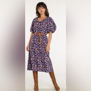 NWT ELIZABETH JAMES THE LABEL Penny Dress in Navy Cactus Flower SIZE XS
